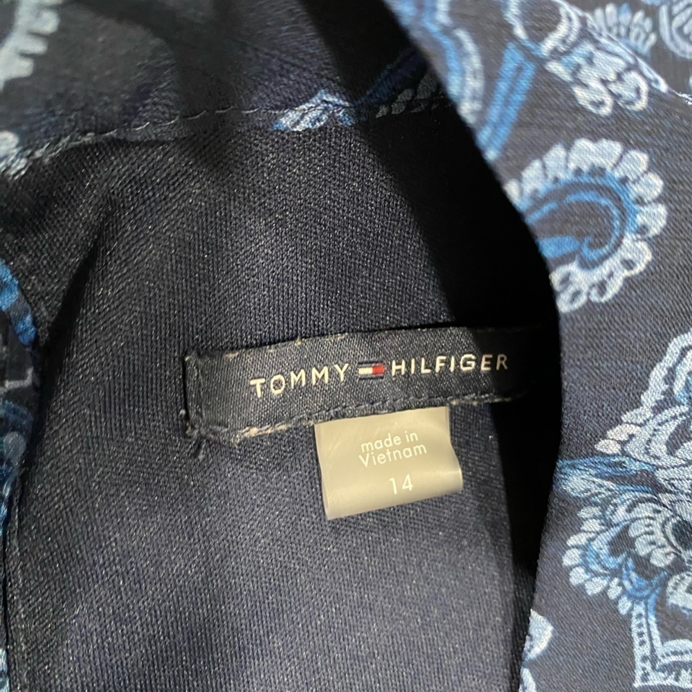 Tommy Hilfiger Blue Floral High Neck Knee Length Sleeveless Dress - Picture 7 of 7